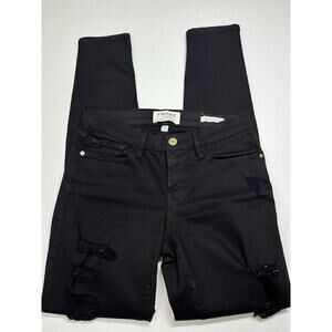 Frame Denim Le Skinny De Jeanne Distressed High Rise Black Jean Size 25